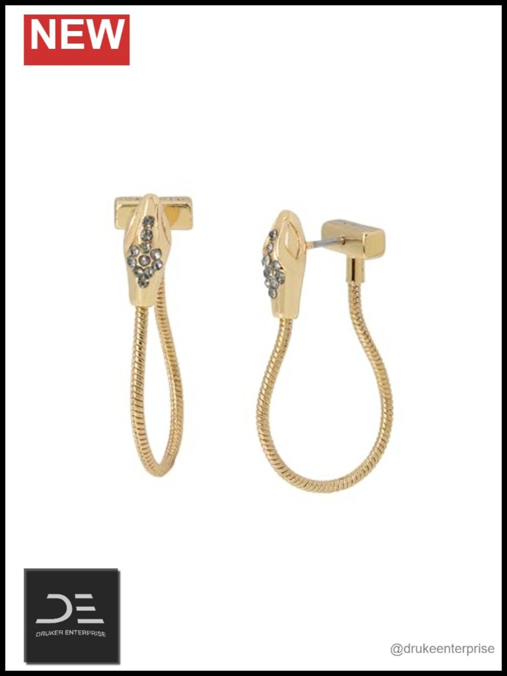 Vintage Snake Head Drop Dangle Earrings Brass Post Back